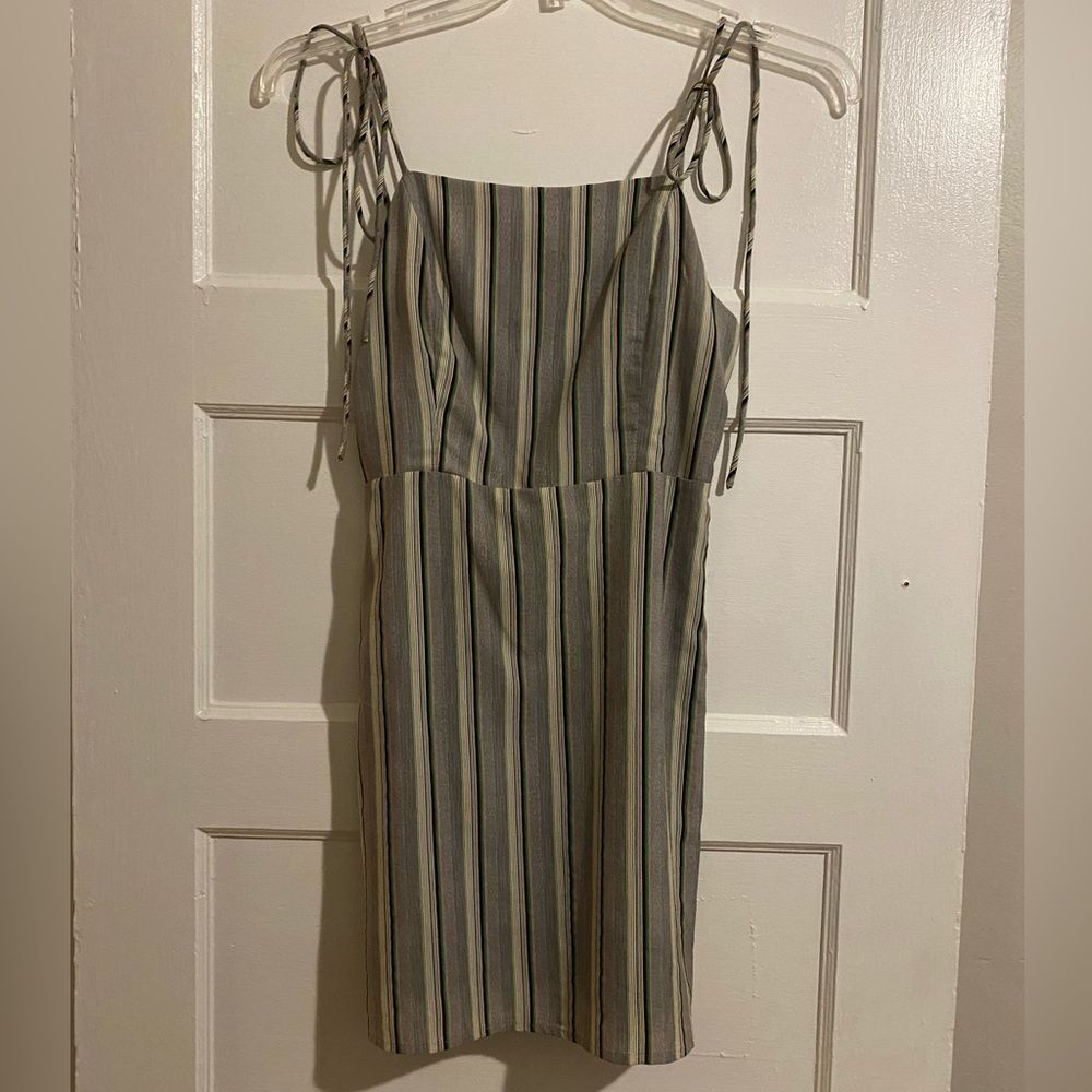 Molly Green Colorful Pin Striped Tie String Strap Mini Dress